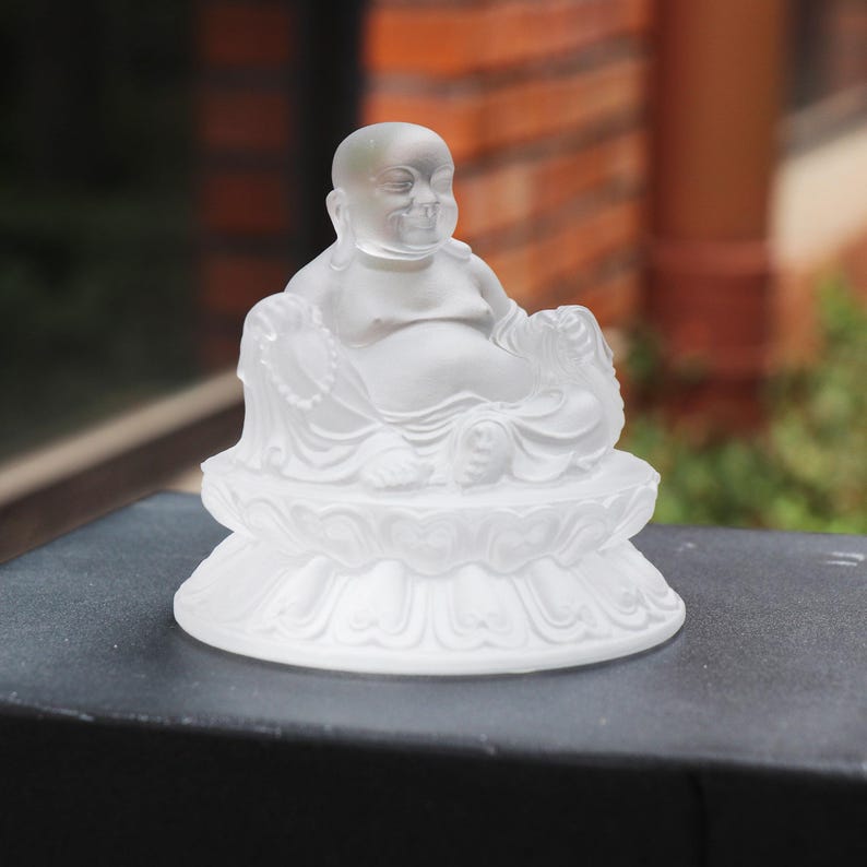 Handmade Glass Maitreya Buddha Statue: Car Dashboard Ornament