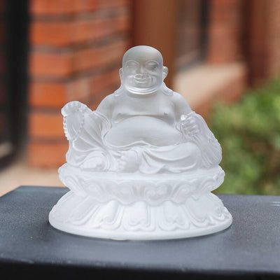 Handmade Glass Maitreya Buddha Statue: Car Dashboard Ornament