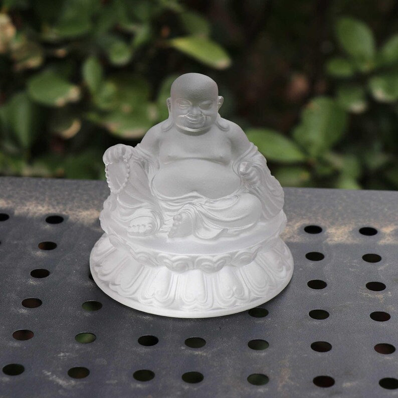 Handmade Glass Maitreya Buddha Statue: Car Dashboard Ornament
