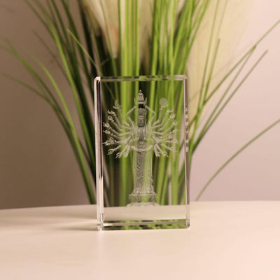 Glass Guanyin Statue: 3D Laser Carved Buddhist Ornament