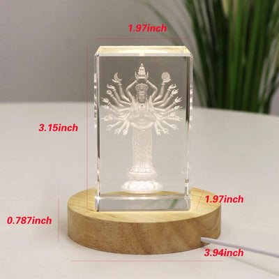 Glass Guanyin Statue: 3D Laser Carved Buddhist Ornament