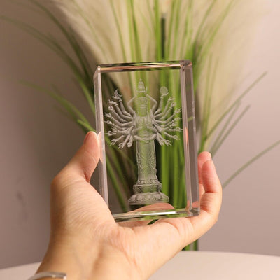 Glass Guanyin Statue: 3D Laser Carved Buddhist Ornament