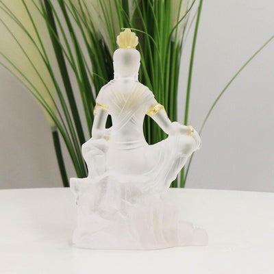 Glass Guanyin Buddha Statue: Gold-Plated Buddhist Ornament