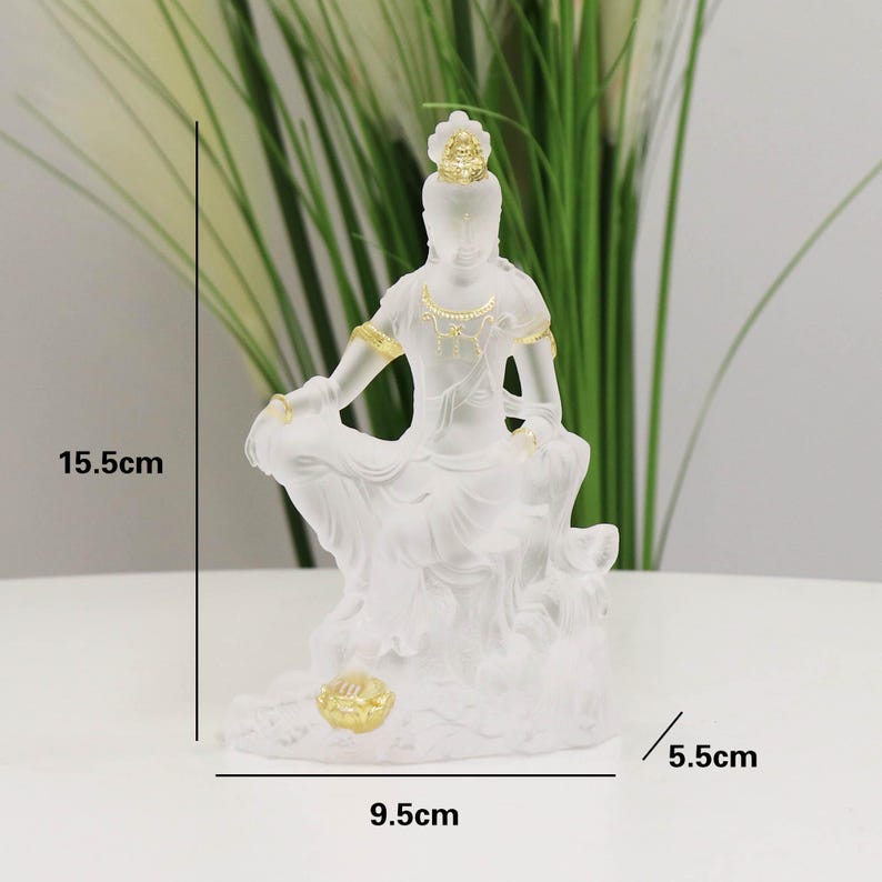 Glass Guanyin Buddha Statue: Gold-Plated Buddhist Ornament