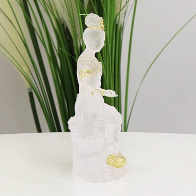 Glass Guanyin Buddha Statue: Gold-Plated Buddhist Ornament