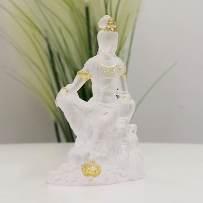 Glass Guanyin Buddha Statue: Gold-Plated Buddhist Ornament