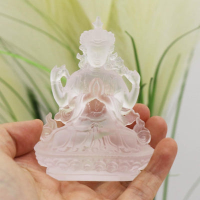 Glass Four-armed Guanyin Buddha Statue, Home Buddhist Temple, Guardian God Tantric Guanyin Bodhisattva