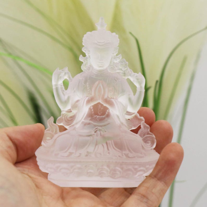 Statue de Bouddha Guanyin à quatre bras en verre, Temple Bouddhiste Domestique, Bodhisattva Guanyin Tantrique Dieu Gardien