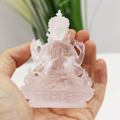 Glass Four-armed Guanyin Buddha Statue, Home Buddhist Temple, Guardian God Tantric Guanyin Bodhisattva