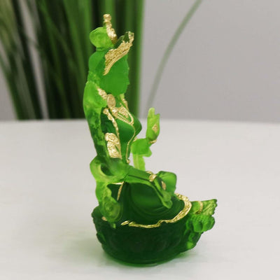 Glass Green Tara Buddha Statue, Bodhisattva Handmade Zen Ancestral Temple Home Desktop Ornaments