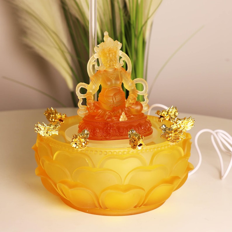Statue du Bouddha de la Médecine en verre fait main avec baignoire électrique