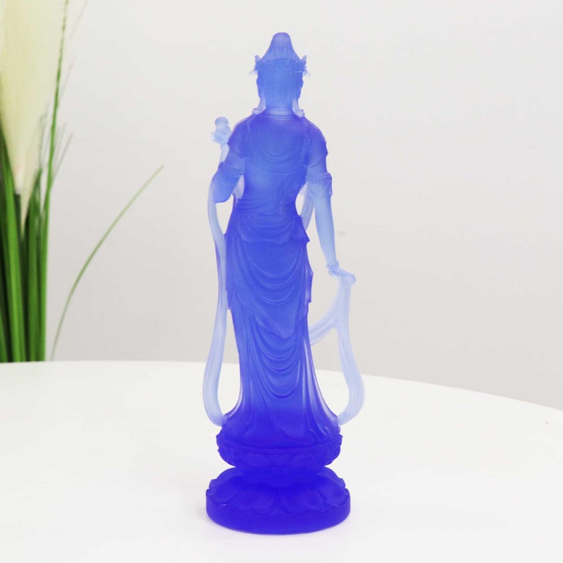 Glass Bodhisattva Statue: Buddhist Temple Desktop Ornament