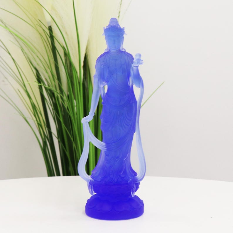 Glass Bodhisattva Statue: Buddhist Temple Desktop Ornament