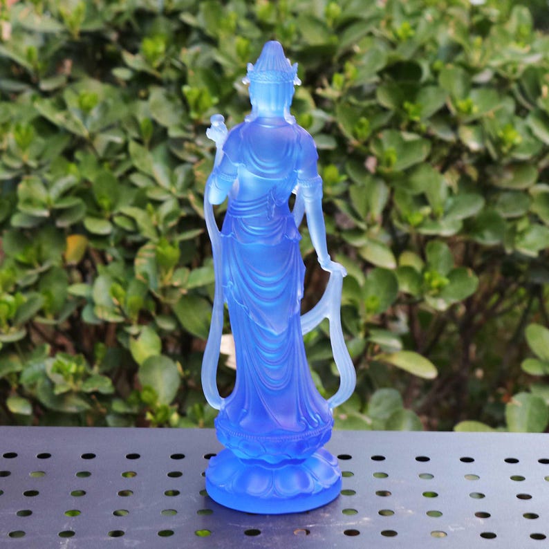 Glass Bodhisattva Statue: Buddhist Temple Desktop Ornament