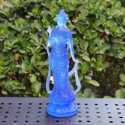 Glass Bodhisattva Statue: Buddhist Temple Desktop Ornament