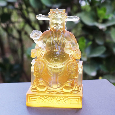 Glass God of Wealth Statue - Cai Shen Fortune Ornament