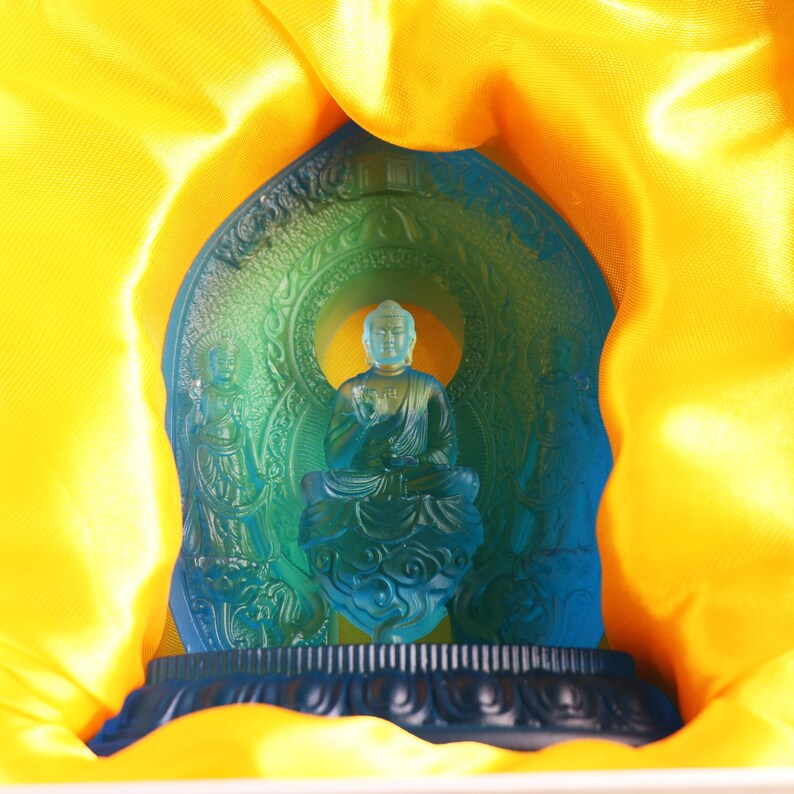 Handmade Glass Buddha Statue: Eastern Saints Triad Ornament