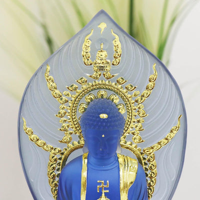 Colored Resin Medicine Buddha Statue - Home Temple Decor (8.86inch), Gilded Background Lotus Base, Home Ornament, Gift for Mother, Gift Idea