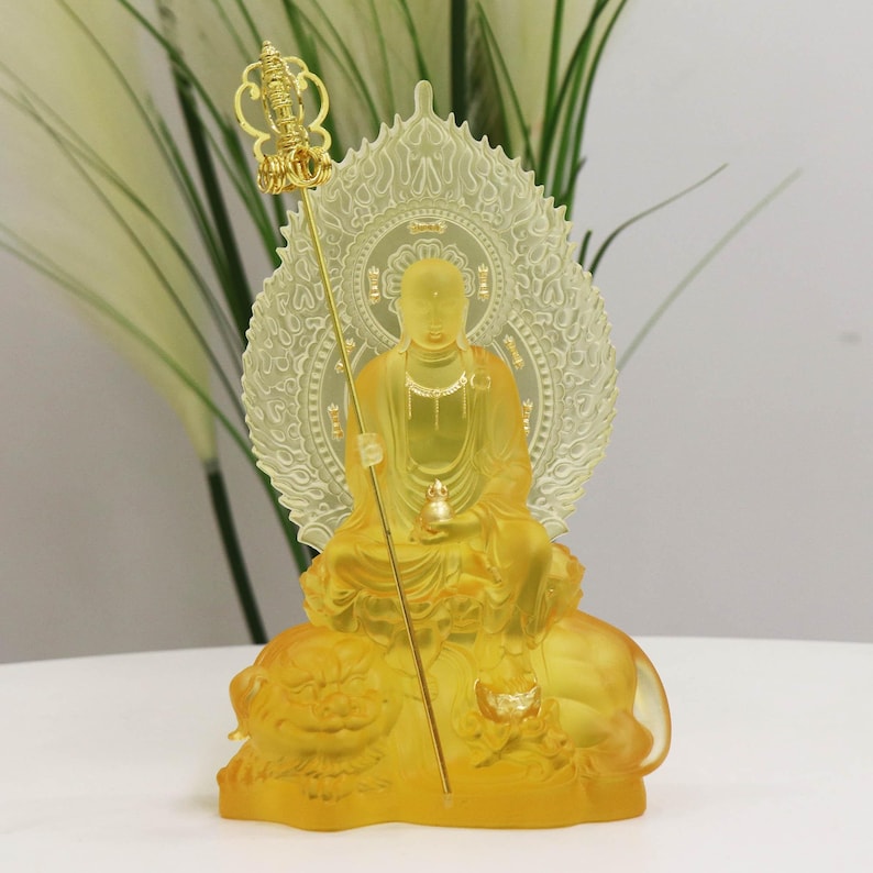 Colored Glass Ksitigarbha Bodhisattva Statue: Buddhist Temple Decor
