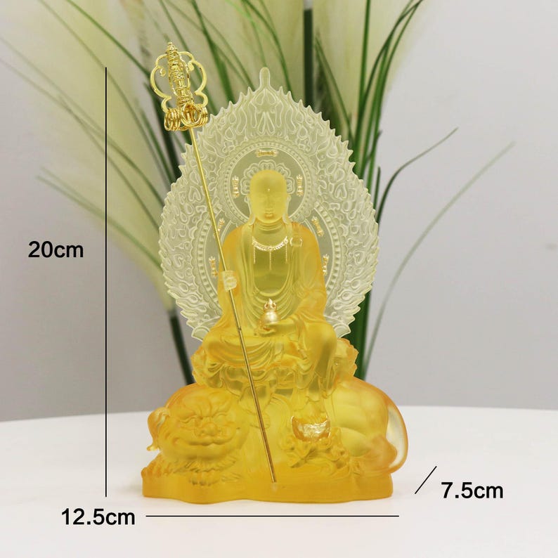Colored Glass Ksitigarbha Bodhisattva Statue: Buddhist Temple Decor