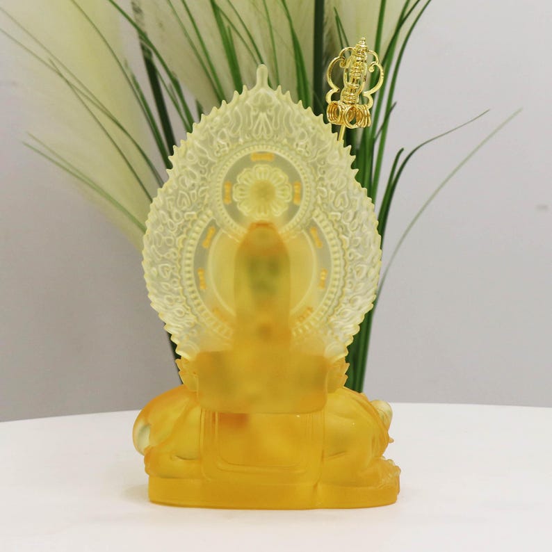 Statue de Bodhisattva Ksitigarbha en verre coloré : Décoration de temple bouddhiste