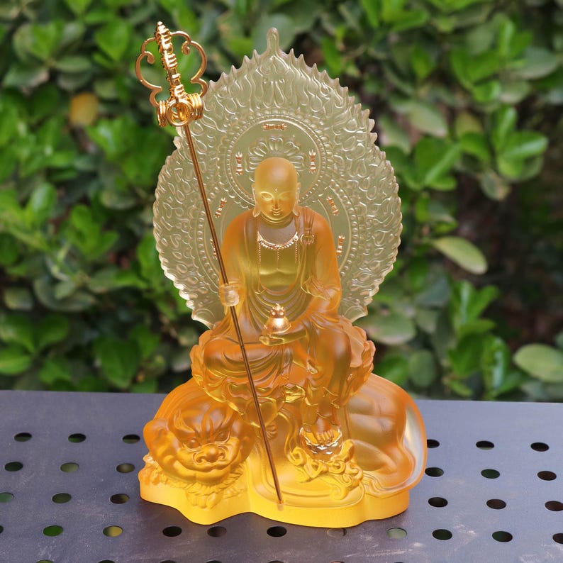 Colored Glass Ksitigarbha Bodhisattva Statue: Buddhist Temple Decor