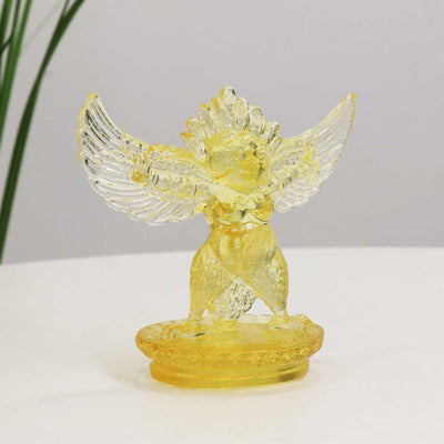 Glass Garuda Buddha Statue: Amber Tibetan Ornament