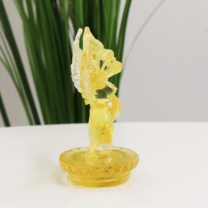 Glass Garuda Buddha Statue: Amber Tibetan Ornament