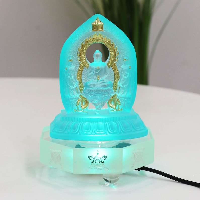 Statue du Bouddha de la Médecine émaillée : Décoration de Temple Bodhisattva Soleil et Lune