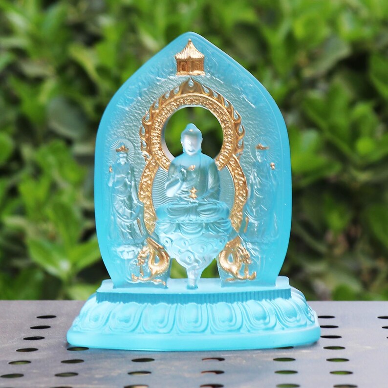 Glazed Medicine Buddha Statue: Sun & Moon Bodhisattva Temple Decor
