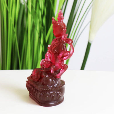 Red Glazed Glass Amitayus Buddha Statue: Tibetan Buddhist Decor