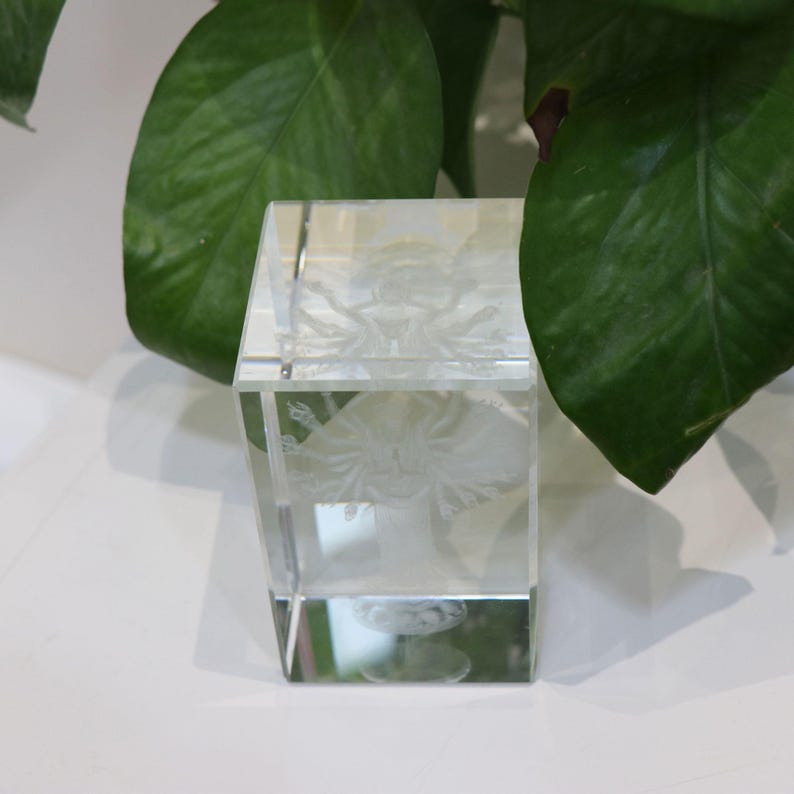 Glass Guanyin Statue: 3D Laser Carved Buddhist Ornament