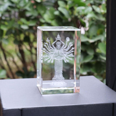 Glass Guanyin Statue: 3D Laser Carved Buddhist Ornament