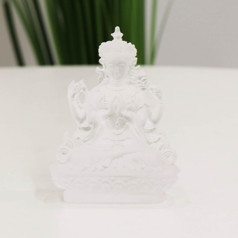 Statue de Bouddha Guanyin à quatre bras en verre, Temple Bouddhiste Domestique, Bodhisattva Guanyin Tantrique Dieu Gardien
