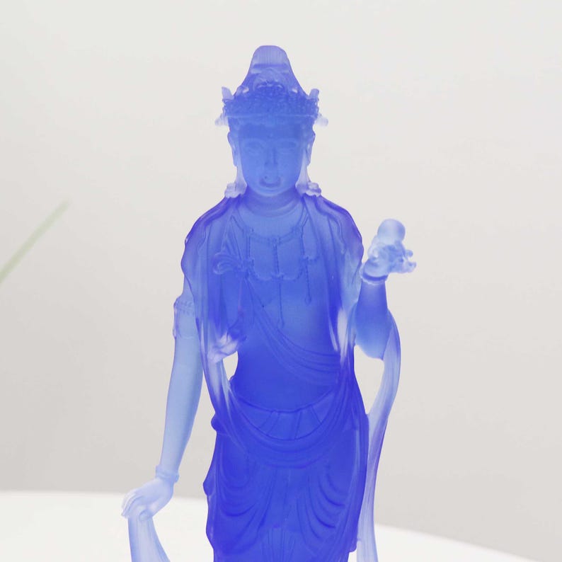Glass Bodhisattva Statue: Buddhist Temple Desktop Ornament
