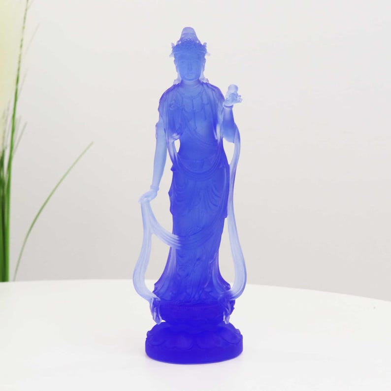 Glass Bodhisattva Statue: Buddhist Temple Desktop Ornament
