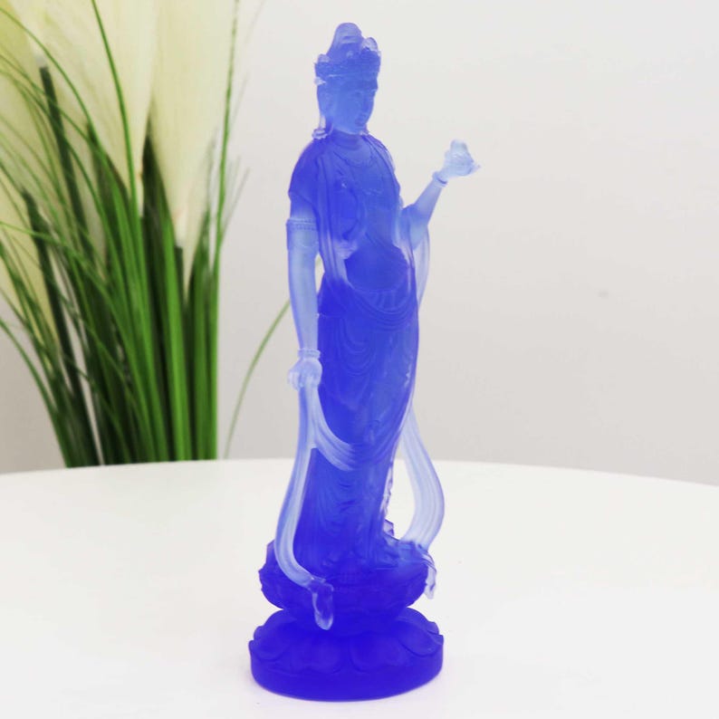 Glass Bodhisattva Statue: Buddhist Temple Desktop Ornament