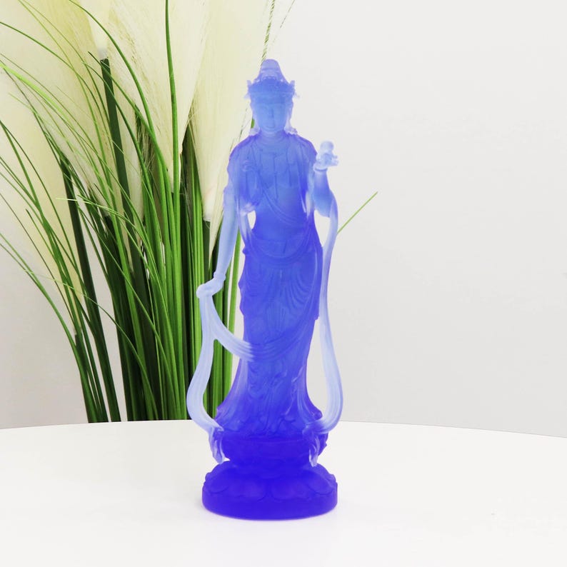Glass Bodhisattva Statue: Buddhist Temple Desktop Ornament