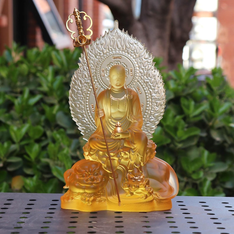 Colored Glass Ksitigarbha Bodhisattva Statue: Buddhist Temple Decor