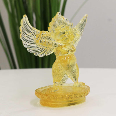 Glass Garuda Buddha Statue: Amber Tibetan Ornament