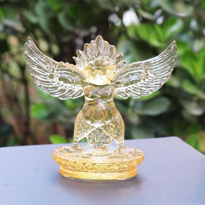 Glass Garuda Buddha Statue: Amber Tibetan Ornament