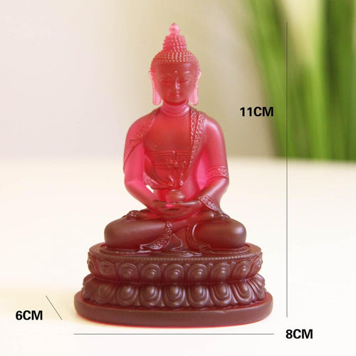 Glass Amitabha Buddha Statue: Handmade Temple Desktop Ornament