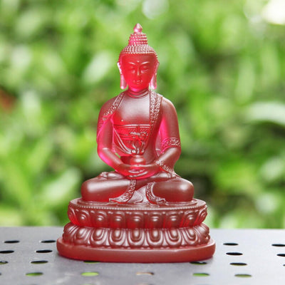 Glass Amitabha Buddha Statue: Handmade Temple Desktop Ornament