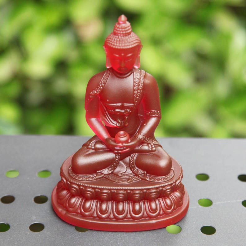 Glass Amitabha Buddha Statue: Handmade Temple Desktop Ornament