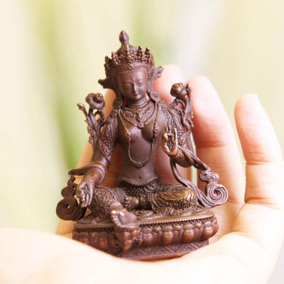 Handmade Copper Green Tara Buddha Statue: Buddhist Ornament