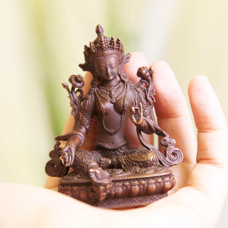 Handmade Copper Green Tara Buddha Statue: Buddhist Ornament