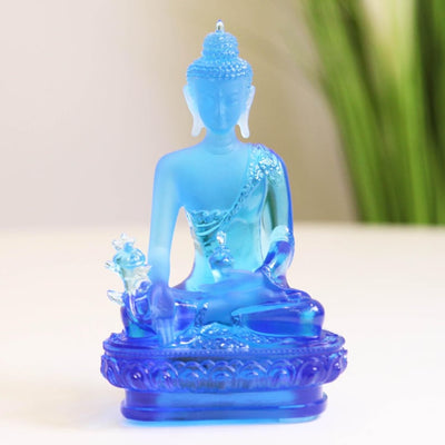 Glass Medicine Buddha Statue: Home Temple Decor, Gift for Mom, Handmade Glass Buddha Statue, Home Glass Ornament