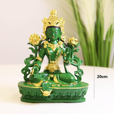 Resin Green Tara Buddha Statue: Painted Tibetan Auspicious Ornament