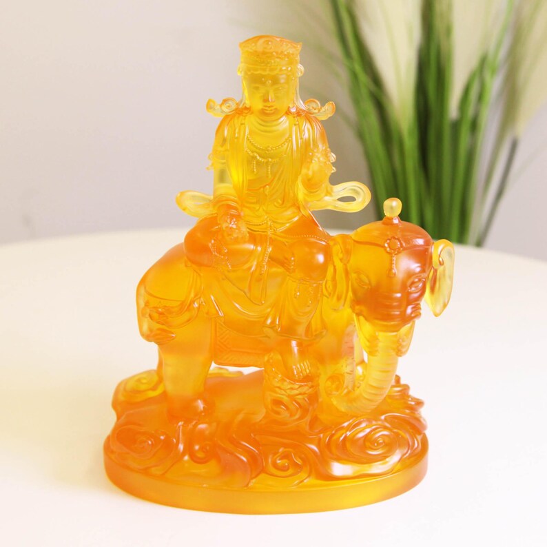 Resin handmade Samantabhadra Buddha Statue Ornaments, Home Buddhist Temple Offering Crafts Ornaments, Mount Elephant