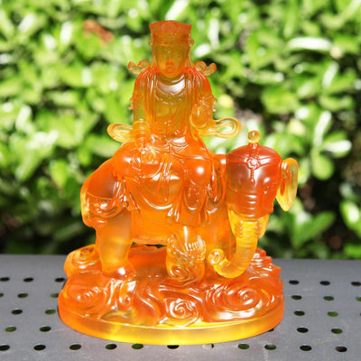 Resin handmade Samantabhadra Buddha Statue Ornaments, Home Buddhist Temple Offering Crafts Ornaments, Mount Elephant